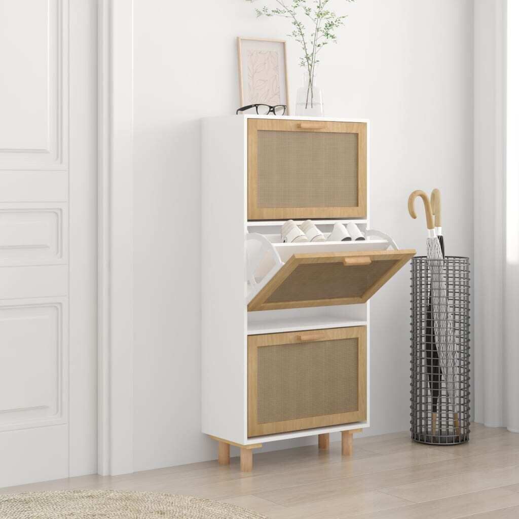 Shoe Cabinet 52x25x115 cm Engineered Wood and Natural Rattan Shoe Cabinet 52x25x115 cm Engineered Wood and Natural Rattan