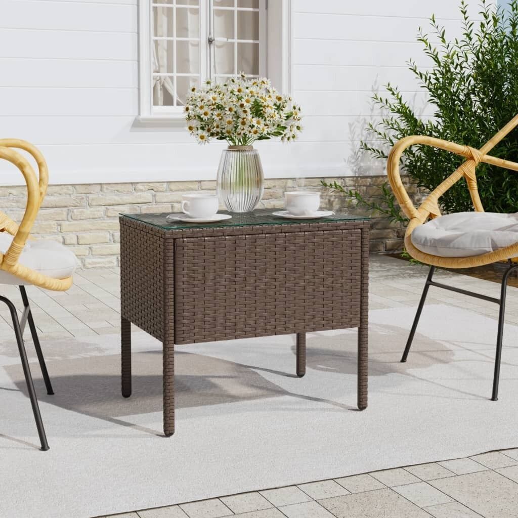 Side Table 53x37x48 cm Poly Rattan and Tempered Glass Side Table 53x37x48 cm Poly Rattan and Tempered Glass