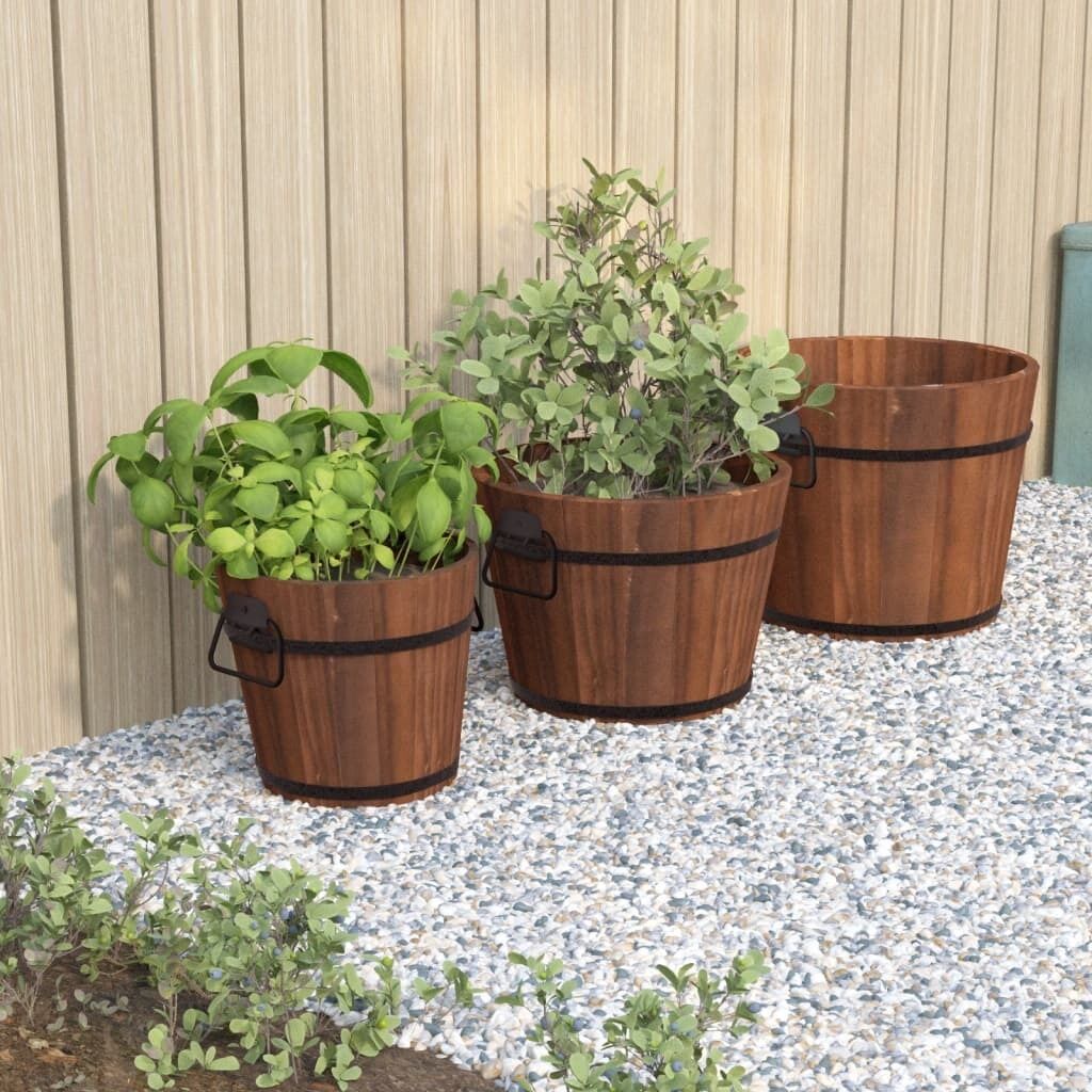 3 Piece Wooden Bucket Planter Set Solid Fir Wood 3 Piece Wooden Bucket Planter Set Solid Fir Wood