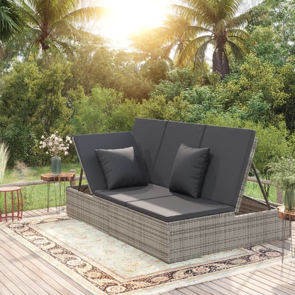 Convertible Sun Bed with Cushions Poly Rattan Convertible Sun Bed with Cushions Poly Rattan