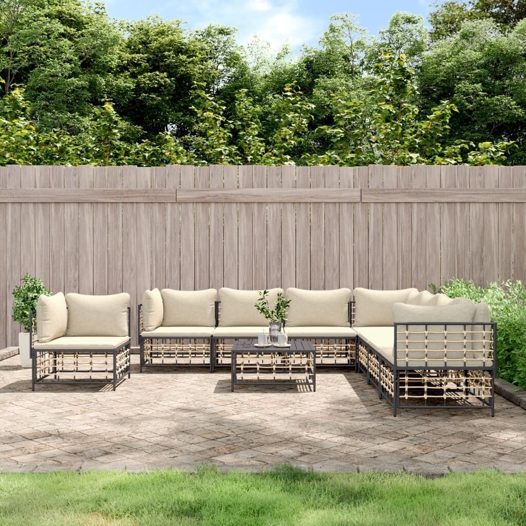 9 Piece Garden Lounge Set With Cushions Anthracite Poly Rattan 9 Piece Garden Lounge Set With Cushions Anthracite Poly Rattan