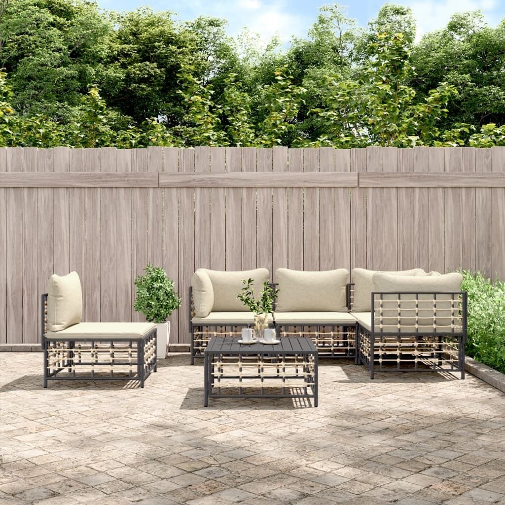 Garden Lounge Set with Cushions Anthracite Poly Rattan Garden Lounge Set with Cushions Anthracite Poly Rattan