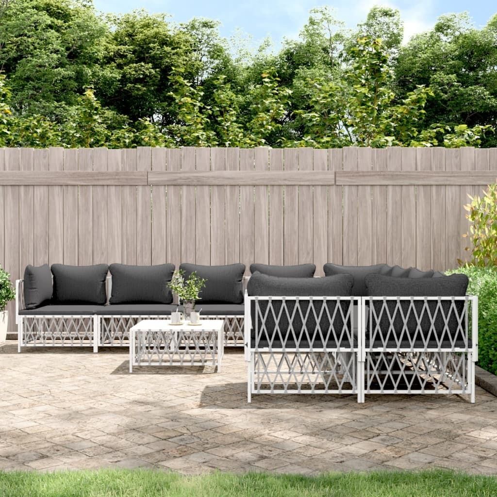 9 Piece Garden Lounge Set with Cushions Steel 9 Piece Garden Lounge Set with Cushions Steel
