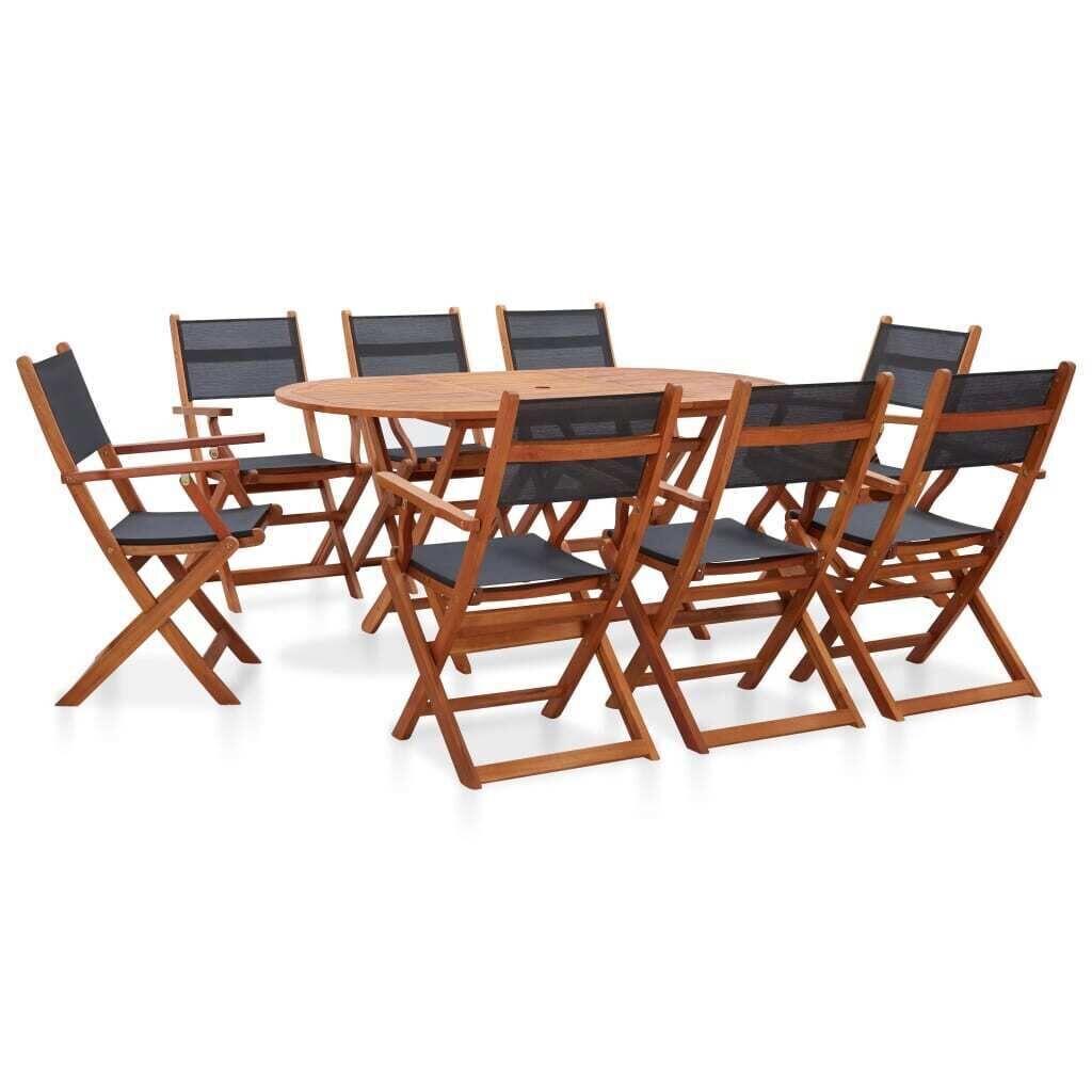 9 Piece Outdoor Dining Set Solid Eucalyptus Wood and Textilene 9 Piece Outdoor Dining Set Solid Eucalyptus Wood and Textilene