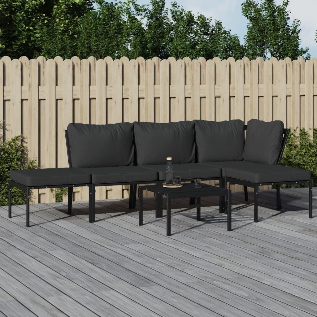 Garden Lounge Set with Grey Cushions Steel Garden Lounge Set with Grey Cushions Steel