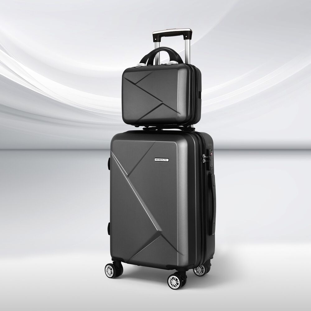Wanderlite 2pc Luggage 12" 20" Trolley Travel Suitcase Storage Carry On TSA Lock Black Wanderlite 2pc Luggage 12" 20" Trolley Travel Suitcase Storage Carry On TSA Lock Black