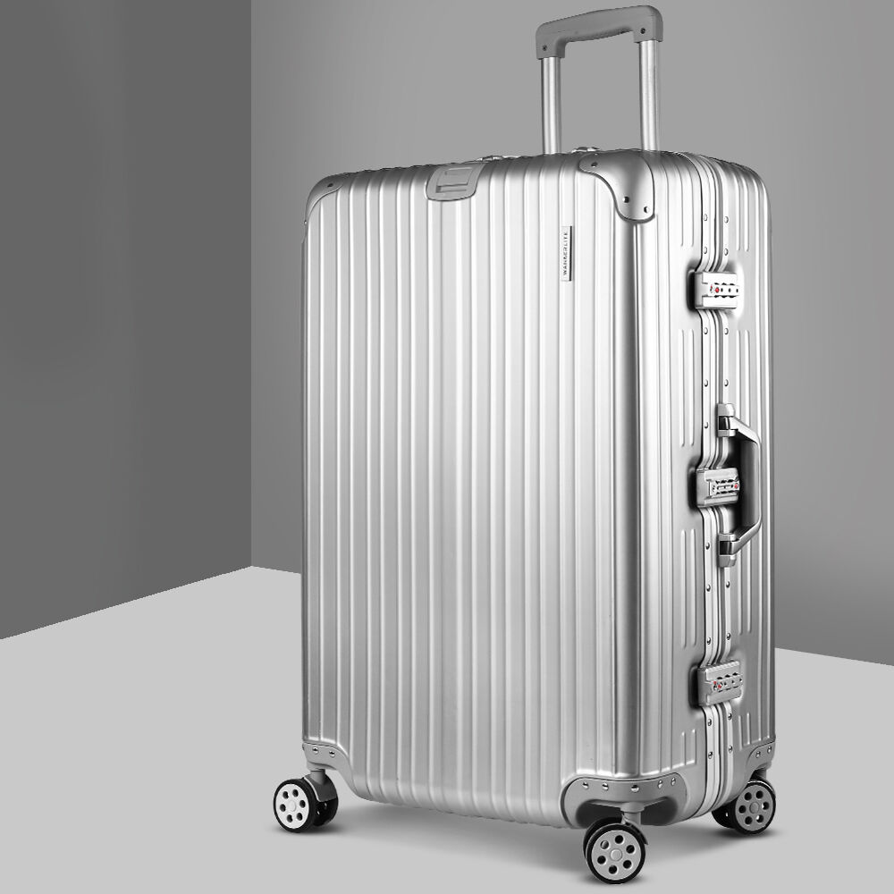 Wanderlite 28" Luggage Trolley Travel Suitcase Set TSA Carry On Lightweight Aluminum Silver Wanderlite 28" Luggage Trolley Travel Suitcase Set TSA Carry On Lightweight Aluminum Silver