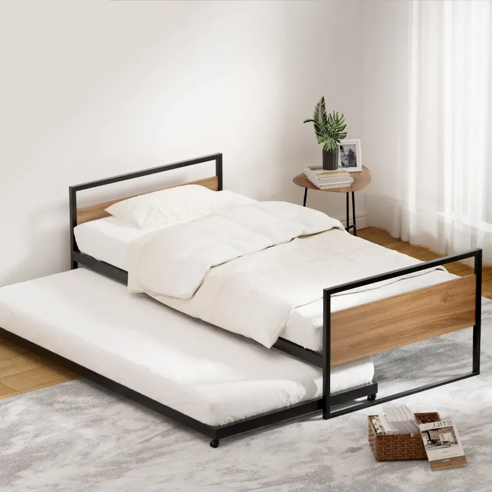 Bed Frame 2x Single Size Metal Trundle Daybed DEAN Bed Frame 2x Single Size Metal Trundle Daybed DEAN