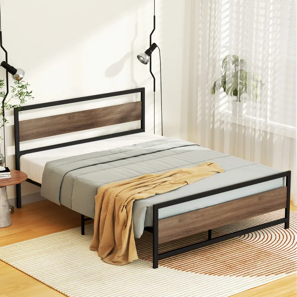 Bed Frame Queen Size Metal Base Mattress Platform Foundation Black DREW Bed Frame Queen Size Metal Base Mattress Platform Foundation Black DREW