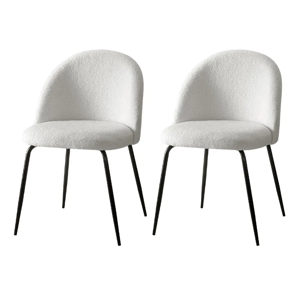 Dining Chairs Set of 2 Sherpa Boucle White Dining Chairs Set of 2 Sherpa Boucle White