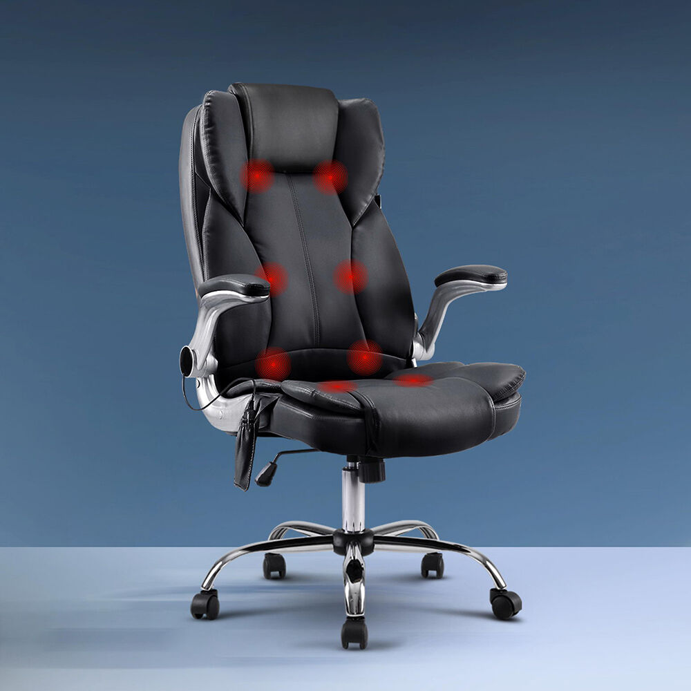 Artiss 8 Point Massage Office Chair PU Leather Black Artiss 8 Point Massage Office Chair PU Leather Black