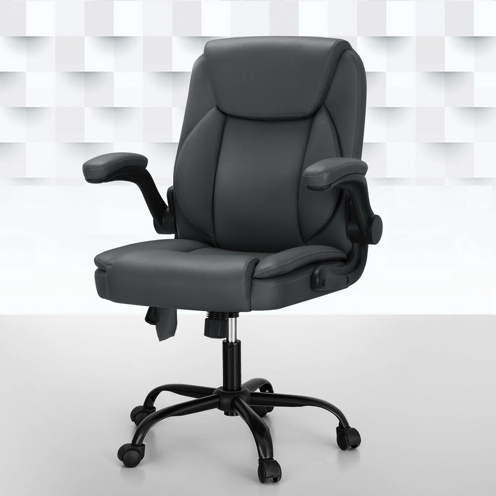 2 Point Massage Office Chair Leather Mid Back Grey 2 Point Massage Office Chair Leather Mid Back Grey