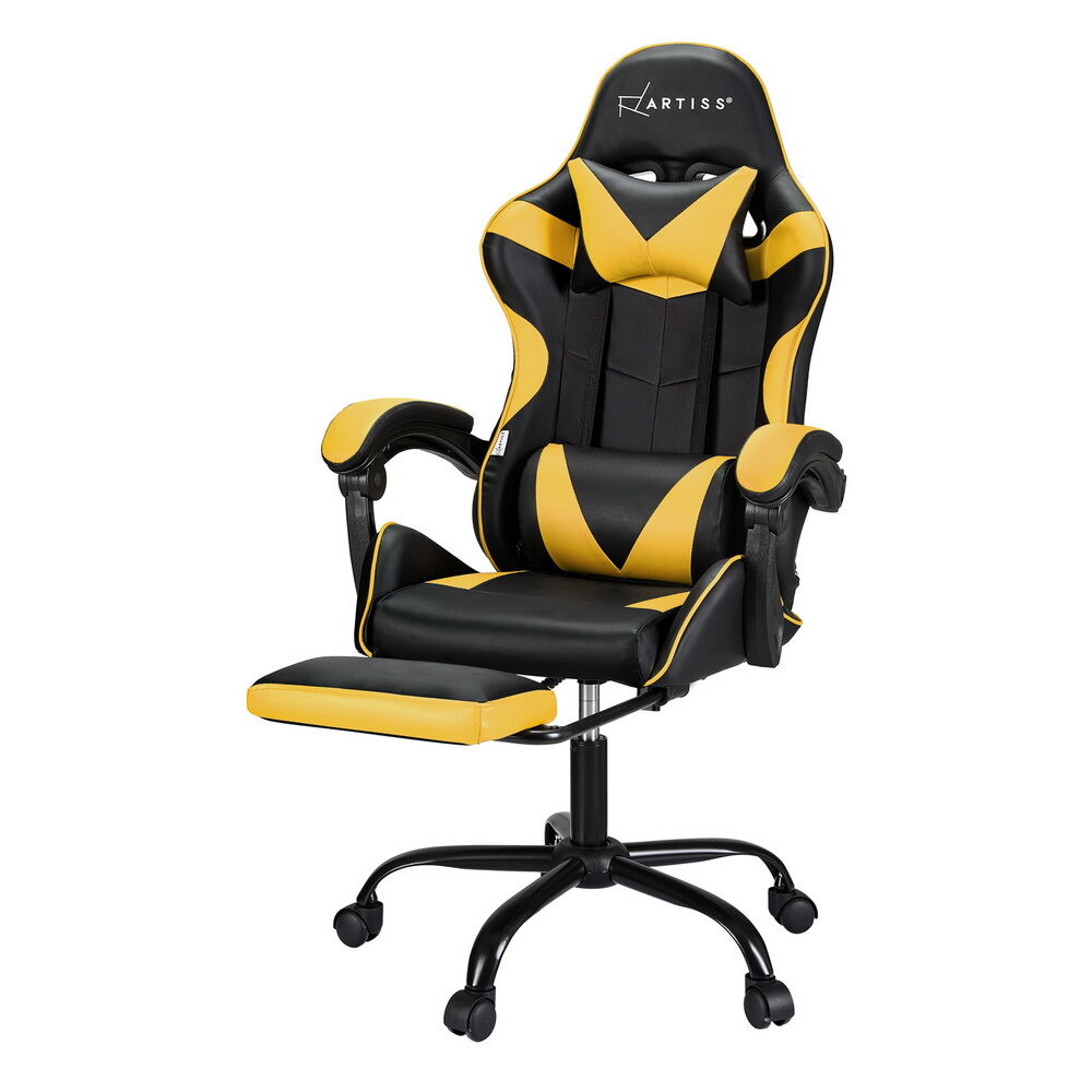 Artiss 2 Point Massage Gaming Office Chair Footrest Yellow Artiss 2 Point Massage Gaming Office Chair Footrest Yellow