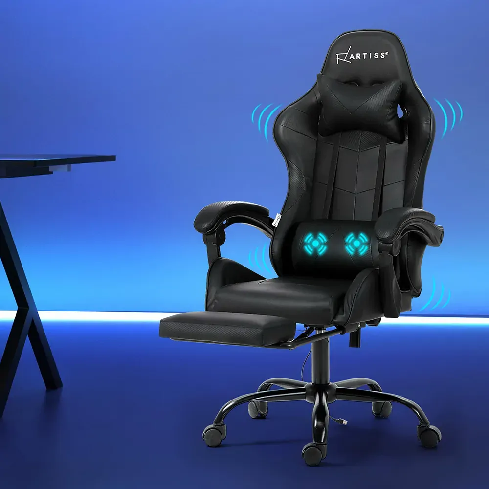 2 Point Massage Gaming Office Chair Footrest Black 2 Point Massage Gaming Office Chair Footrest Black