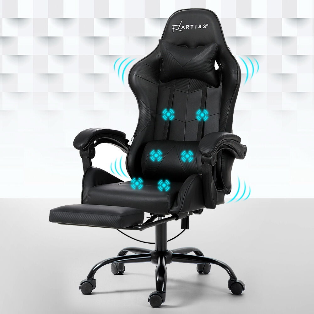 Artiss 6 Point Massage Gaming Office Chair Footrest Black Artiss 6 Point Massage Gaming Office Chair Footrest Black