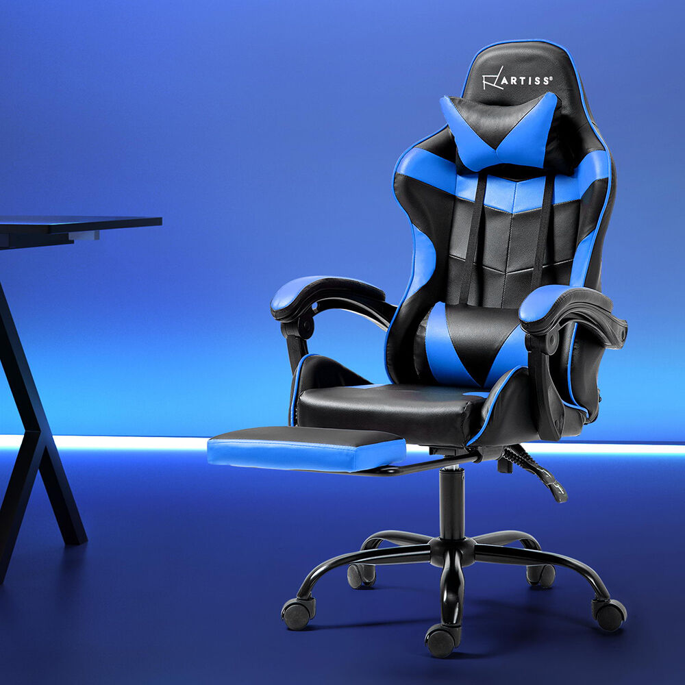 Artiss Gaming Office Chair Recliner Footrest Blue Artiss Gaming Office Chair Recliner Footrest Blue