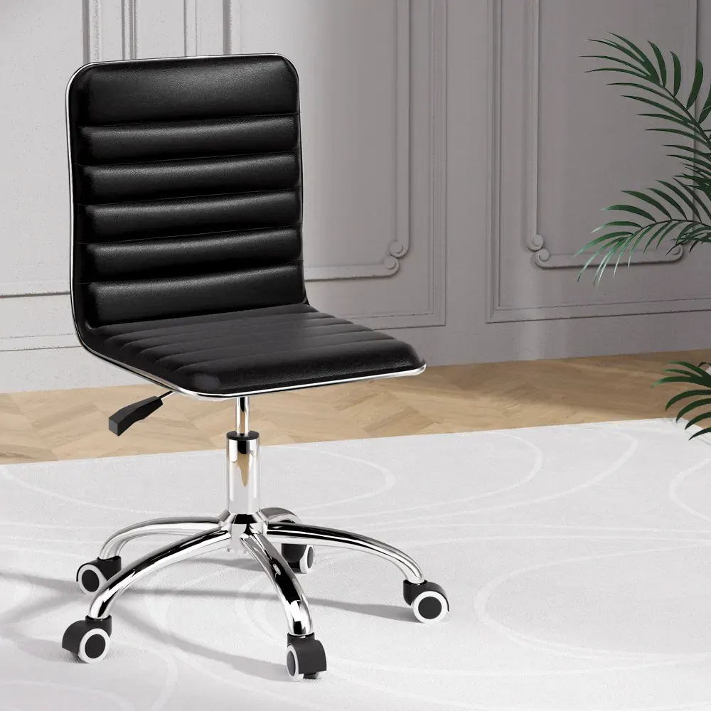 Office Chair Computer Desk Gaming Chairs PU Leather Low Back Black Office Chair Computer Desk Gaming Chairs PU Leather Low Back Black