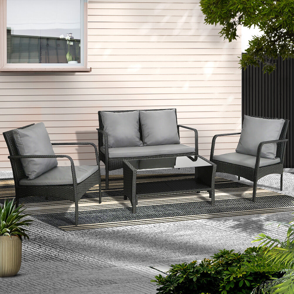 Gardeon Outdoor Sofa Set Lounge Setting Wicker Table and Chairs Garden Patio Furniture Gardeon Outdoor Sofa Set Lounge Setting Wicker Table and Chairs Garden Patio Furniture