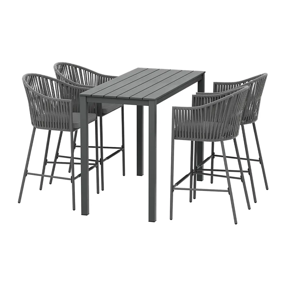 5-Piece Outdoor Bar Set Dining Table Rope Chair Patio Bistro Set 5-Piece Outdoor Bar Set Dining Table Rope Chair Patio Bistro Set