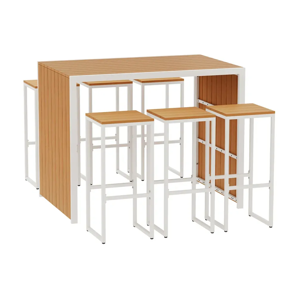 7-Piece Outdoor Bar Set Table Chairs Patio Bistro Set 6 Seater 7-Piece Outdoor Bar Set Table Chairs Patio Bistro Set 6 Seater