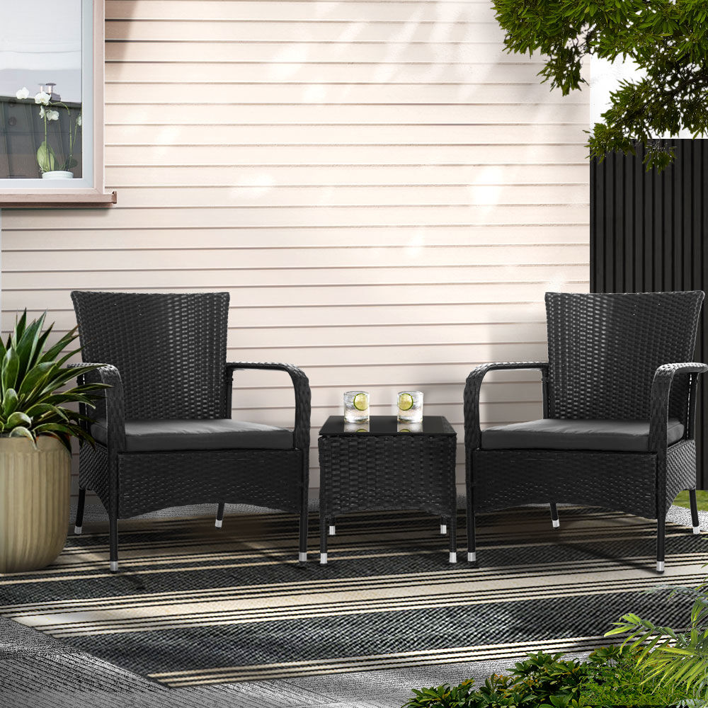 3PC Outdoor Bistro Set Patio Furniture Wicker Setting Chairs Table Luca 3PC Outdoor Bistro Set Patio Furniture Wicker Setting Chairs Table Luca