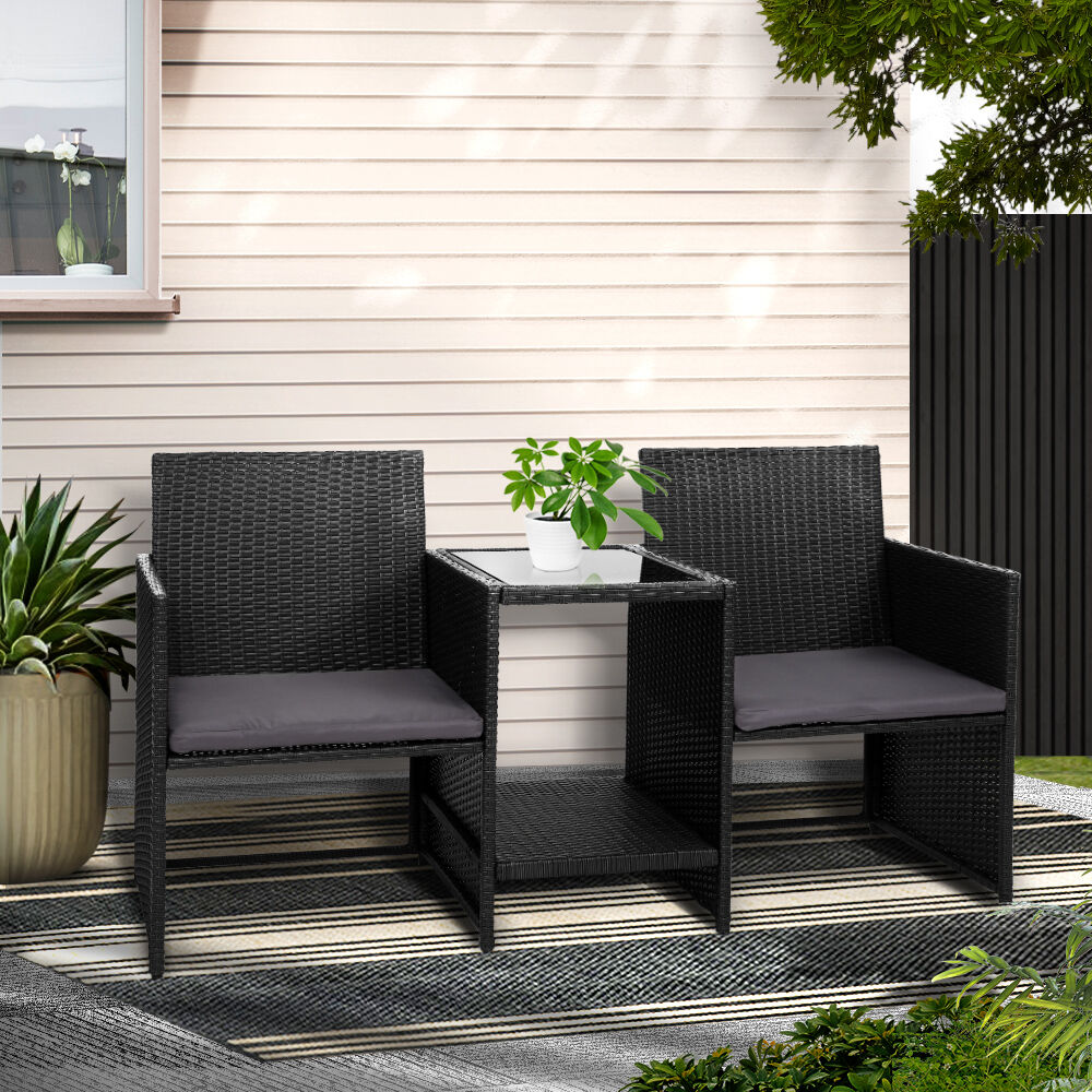 Outdoor Setting Wicker Loveseat Birstro Set Patio Garden Furniture Black Outdoor Setting Wicker Loveseat Birstro Set Patio Garden Furniture Black