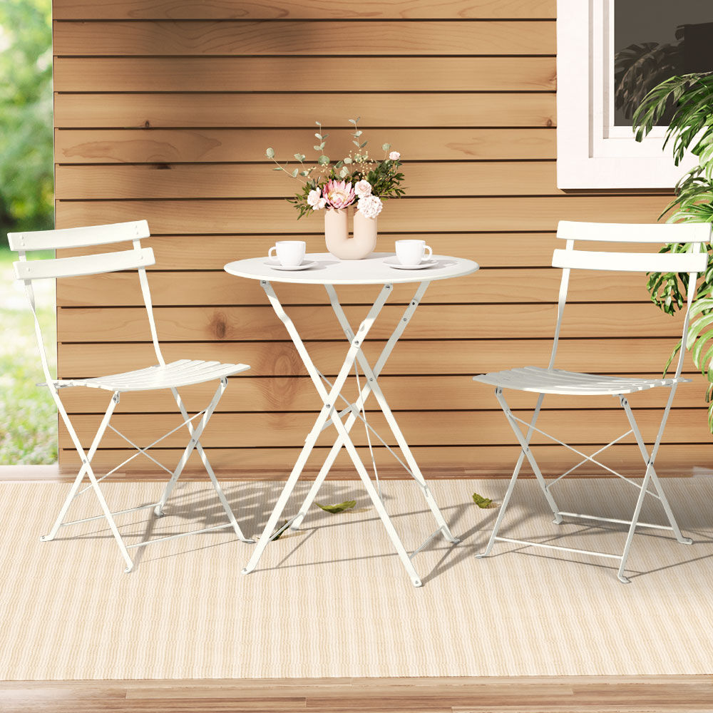 Gardeon 3PC Outdoor Bistro Set Steel Table and Chairs Patio Furniture White Gardeon 3PC Outdoor Bistro Set Steel Table and Chairs Patio Furniture White