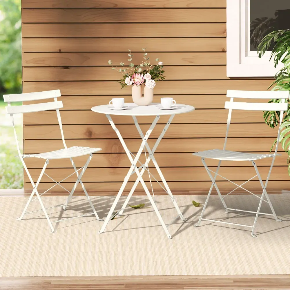 3PC Outdoor Bistro Set Steel Table and Chairs Patio Furniture White 3PC Outdoor Bistro Set Steel Table and Chairs Patio Furniture White