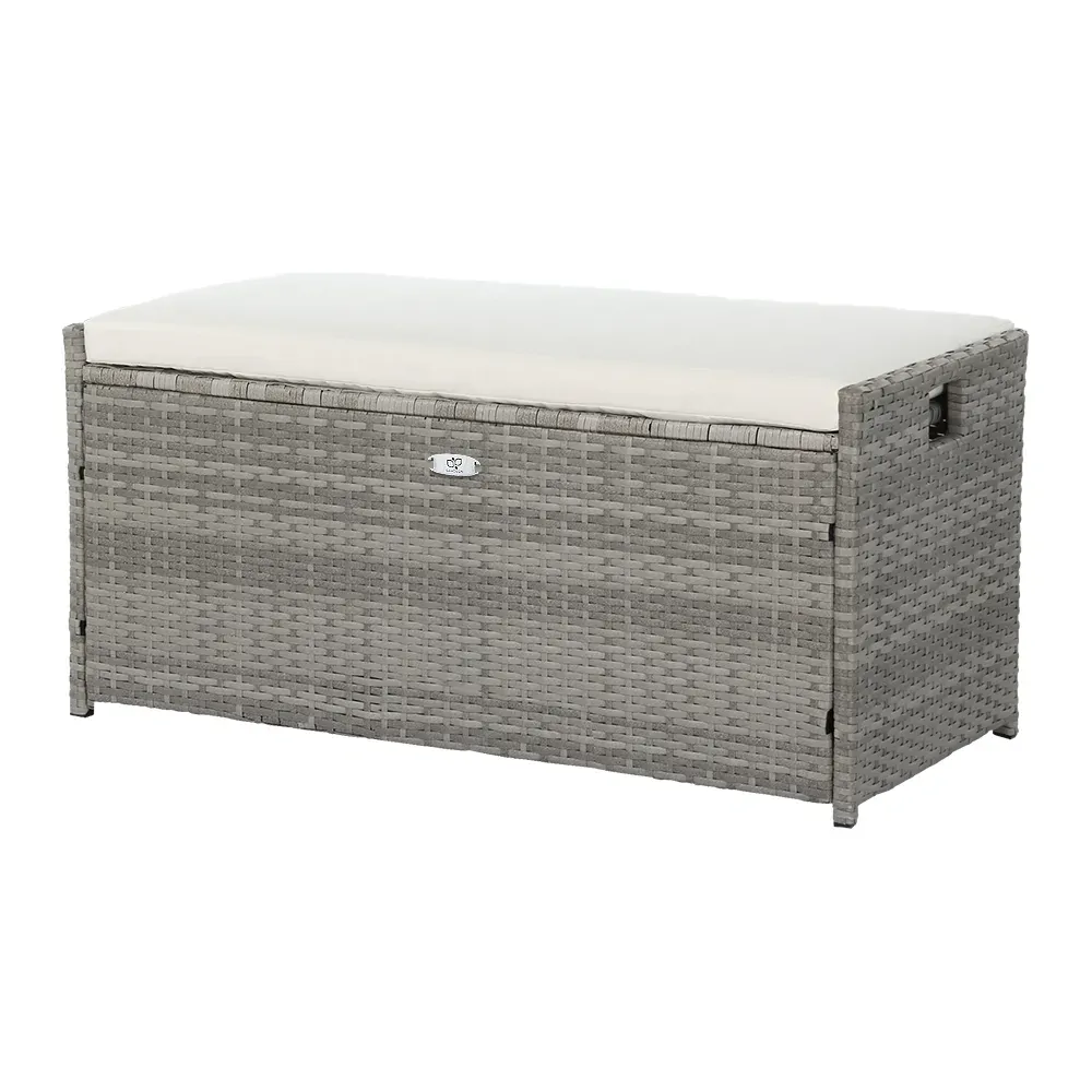 Outdoor Storage Bench Box Wicker Garden Sheds Tools Cushion Patio Furniture Grey Outdoor Storage Bench Box Wicker Garden Sheds Tools Cushion Patio Furniture Grey