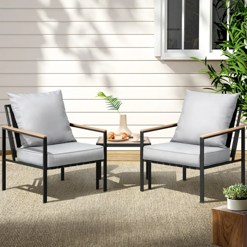 Gardeon 3PC Outdoor Furniture Bistro Set Lounge Setting Chairs Table Patio Black Gardeon 3PC Outdoor Furniture Bistro Set Lounge Setting Chairs Table Patio Black