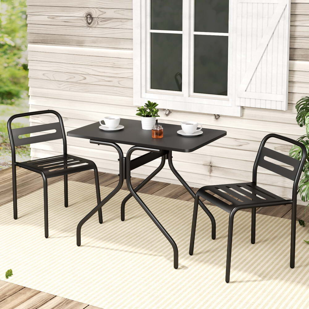 Gardeon 3PC Outdoor Bistro Set Patio Furniture Steel Table and Chairs Black Gardeon 3PC Outdoor Bistro Set Patio Furniture Steel Table and Chairs Black
