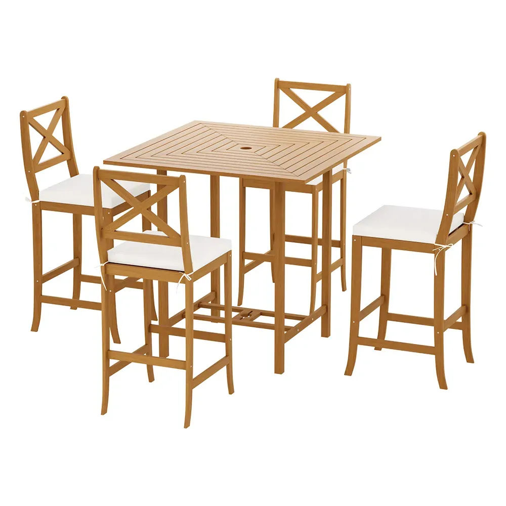 5-Piece Outdoor Bar Set Acacia Wood Bistro Patio Table Stools 5-Piece Outdoor Bar Set Acacia Wood Bistro Patio Table Stools
