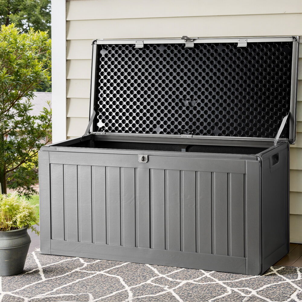 Outdoor Storage Box 190L Container Lockable Garden Bench Tool Shed Black Outdoor Storage Box 190L Container Lockable Garden Bench Tool Shed Black