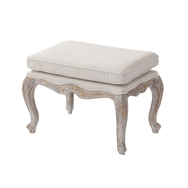 Ottoman Linen Fabric Beige Oak Wood White Washed Finish Ottoman Linen Fabric Beige Oak Wood White Washed Finish
