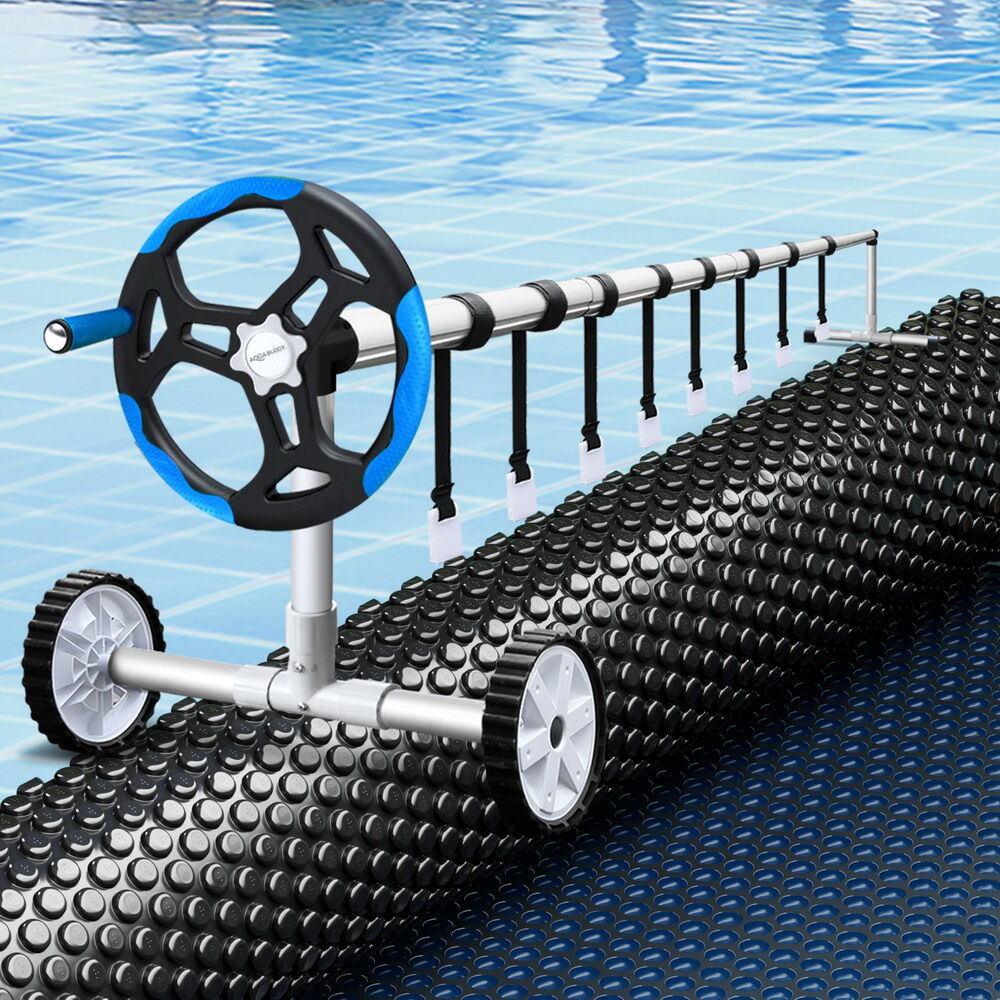 Aquabuddy Pool Cover 600 Micron 8.5x4.2m w/ Blue Roller 5.55m Black Solar Blanket Aquabuddy Pool Cover 600 Micron 8.5x4.2m w/ Blue Roller 5.55m Black Solar Blanket
