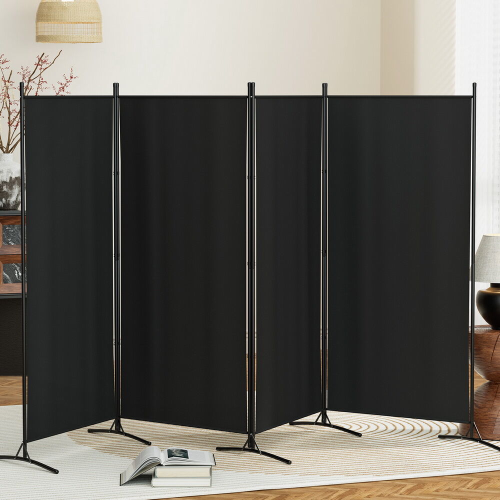 4 Panel Room Divider Screen 345x180cm Fabric Black 4 Panel Room Divider Screen 345x180cm Fabric Black
