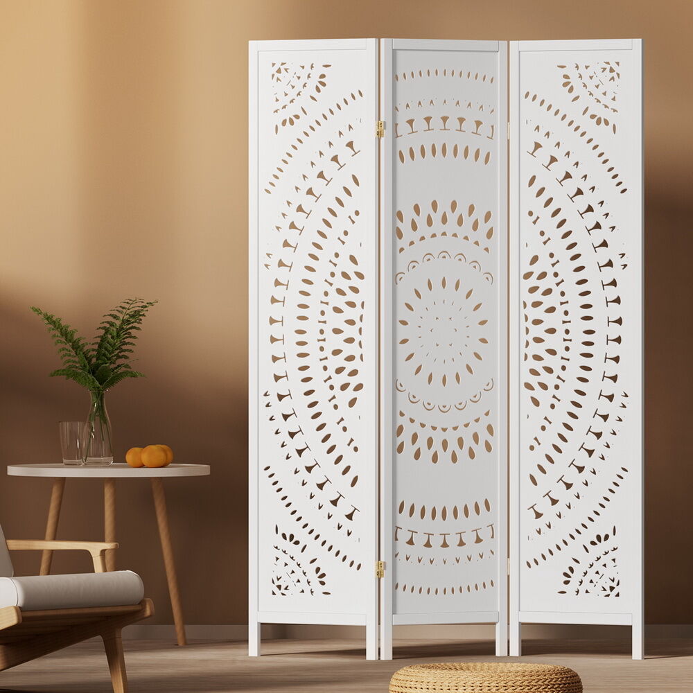 3 Panel Room Divider Screen 132x170cm Circle White 3 Panel Room Divider Screen 132x170cm Circle White