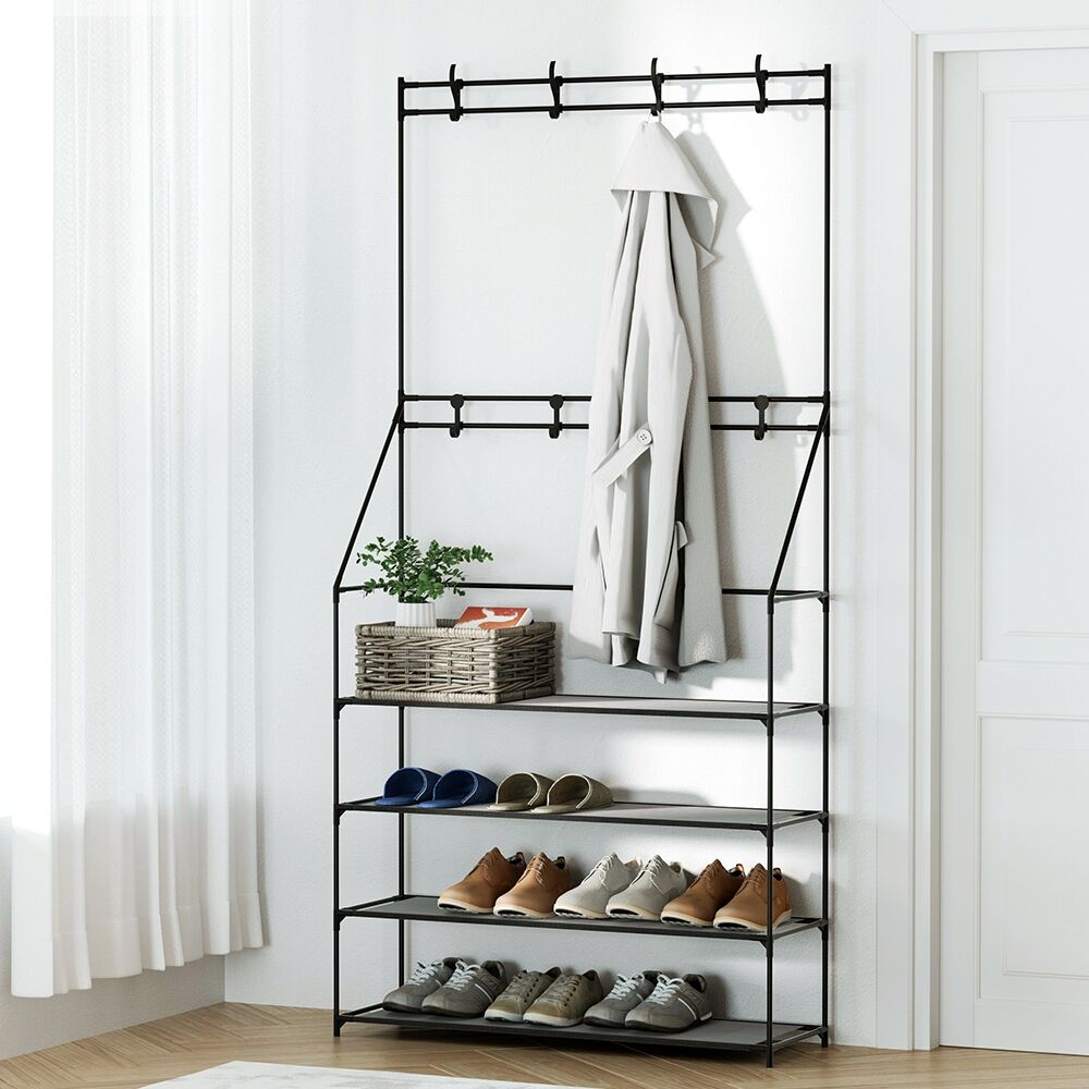 Shoe Rack Hall Tree 16 Pairs Black Shoe Rack Hall Tree 16 Pairs Black