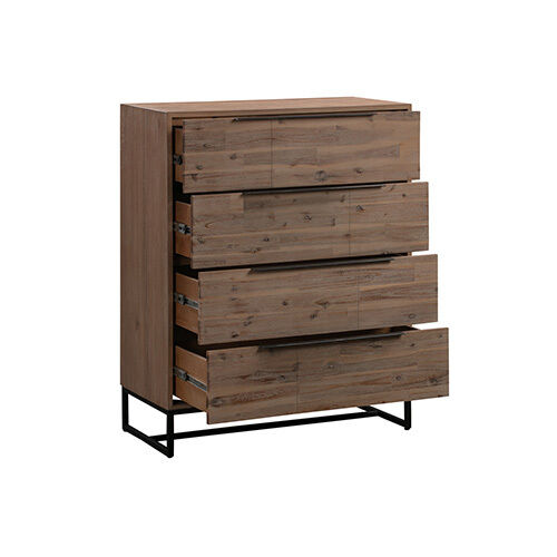Tallboy with 4 Storage Drawers Assembled Solid Acacia Wooden Construction in Tea Colour Tallboy with 4 Storage Drawers Assembled Solid Acacia Wooden Construction in Tea Colour