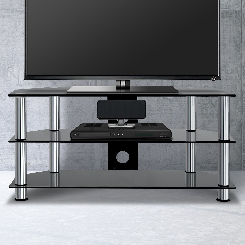 TV Stand 3 Tiers Storage Shelf Rack Tempered Glass Entertainment Unit TV Stand 3 Tiers Storage Shelf Rack Tempered Glass Entertainment Unit