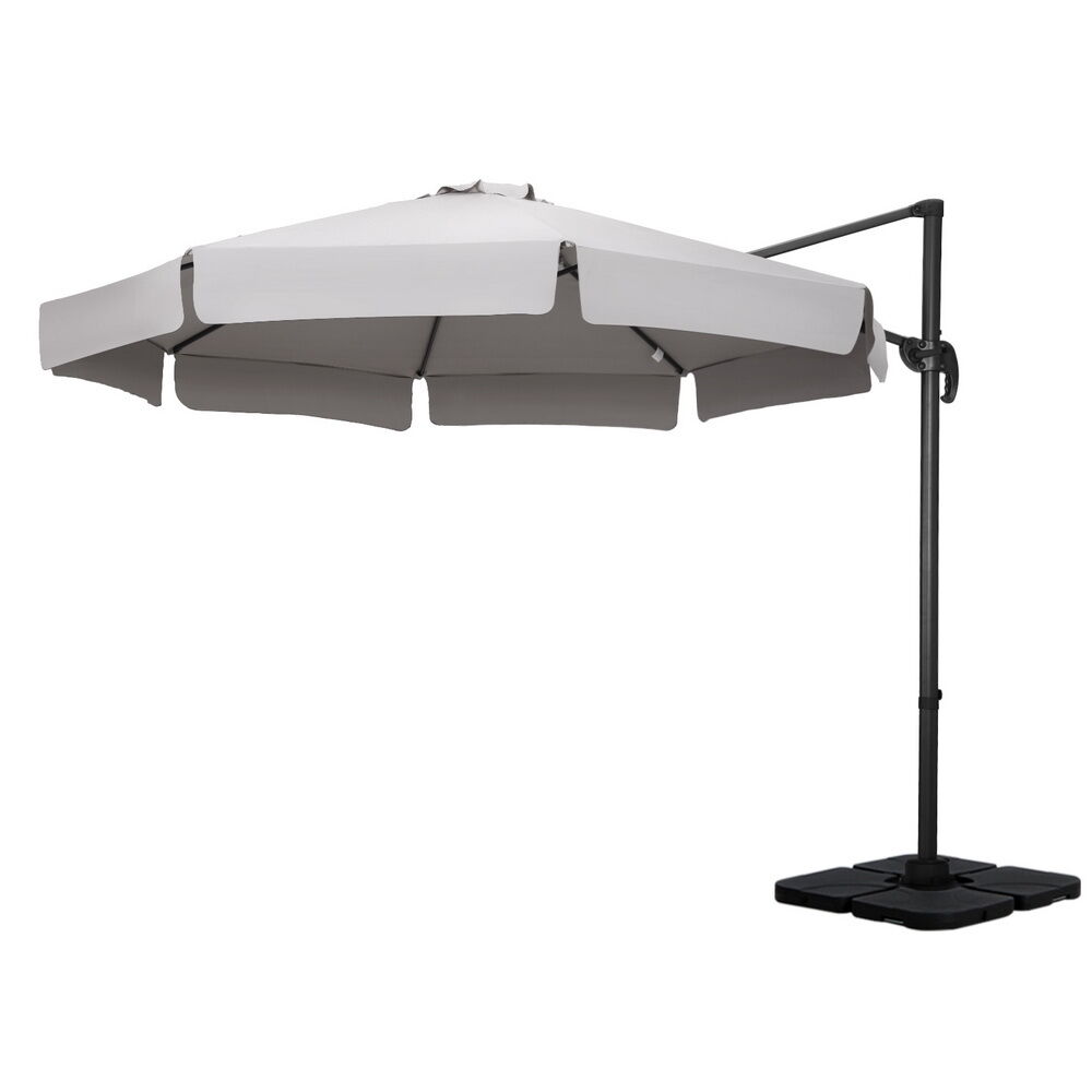 3m Outdoor Umbrella w/Base Cantilever Beach Roma 360 Degree Tilt Grey 3m Outdoor Umbrella w/Base Cantilever Beach Roma 360 Degree Tilt Grey
