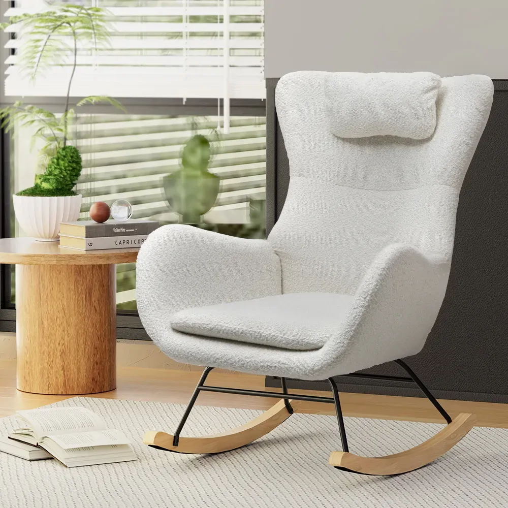 Rocking Chair Armchair Pillow Boucle White Rocking Chair Armchair Pillow Boucle White