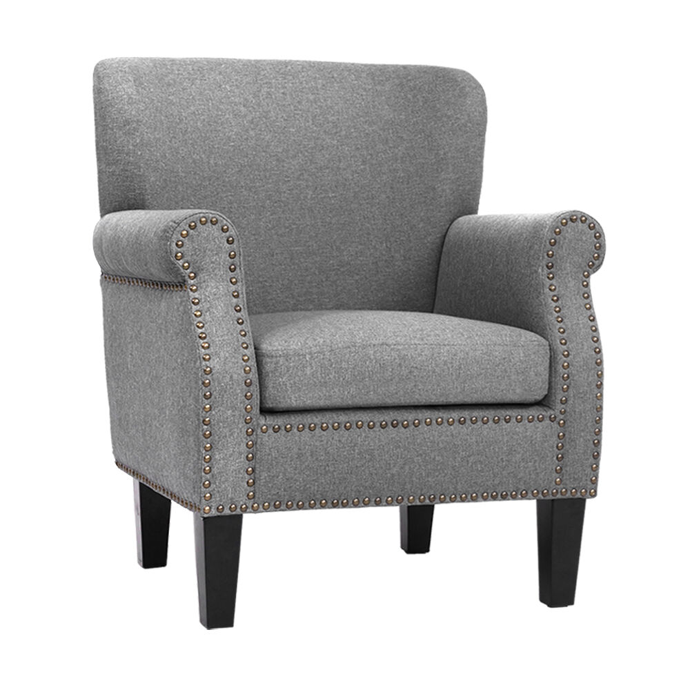 Artiss Armchair Accent Chair Retro Armchairs Lounge Accent Chair Single Sofa Linen Fabric Seat Grey Artiss Armchair Accent Chair Retro Armchairs Lounge Accent Chair Single Sofa Linen Fabric Seat Grey