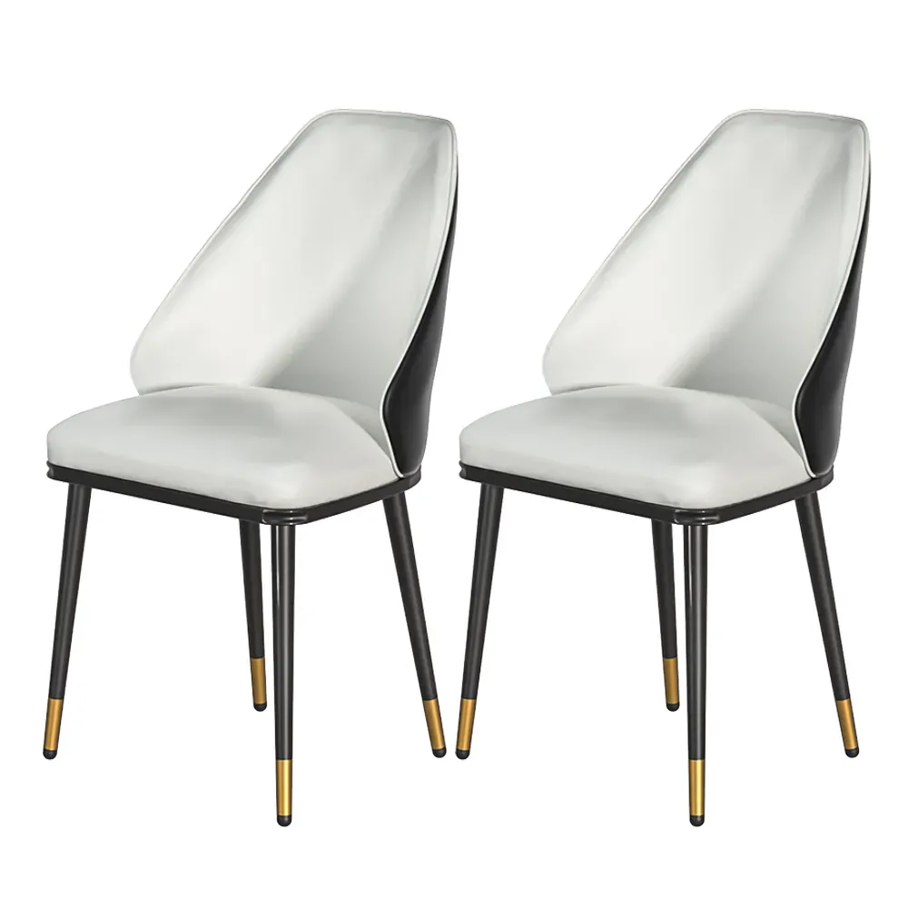 Dining Chairs Set of 2 Leather Seat Beige and Black Dining Chairs Set of 2 Leather Seat Beige and Black