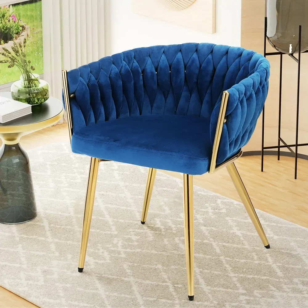 Dining Chair Velvet Weaving Armchair Blue Dining Chair Velvet Weaving Armchair Blue
