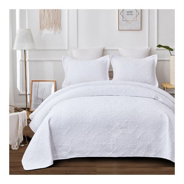 Antique White 100% Cotton Quilted 3 pcs Bedspread Coverlet Set Queen Antique White 100% Cotton Quilted 3 pcs Bedspread Coverlet Set Queen