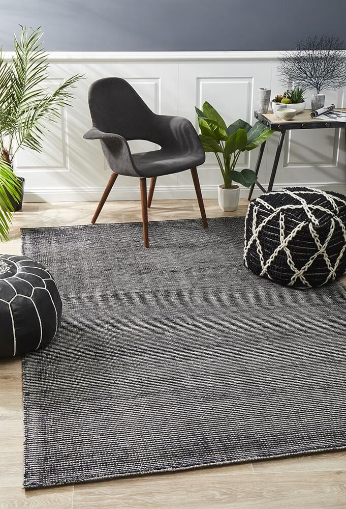 Allure Black Cotton Rayon Rug by Rug Culture - 280X190CM Allure Black Cotton Rayon Rug by Rug Culture - 280X190CM