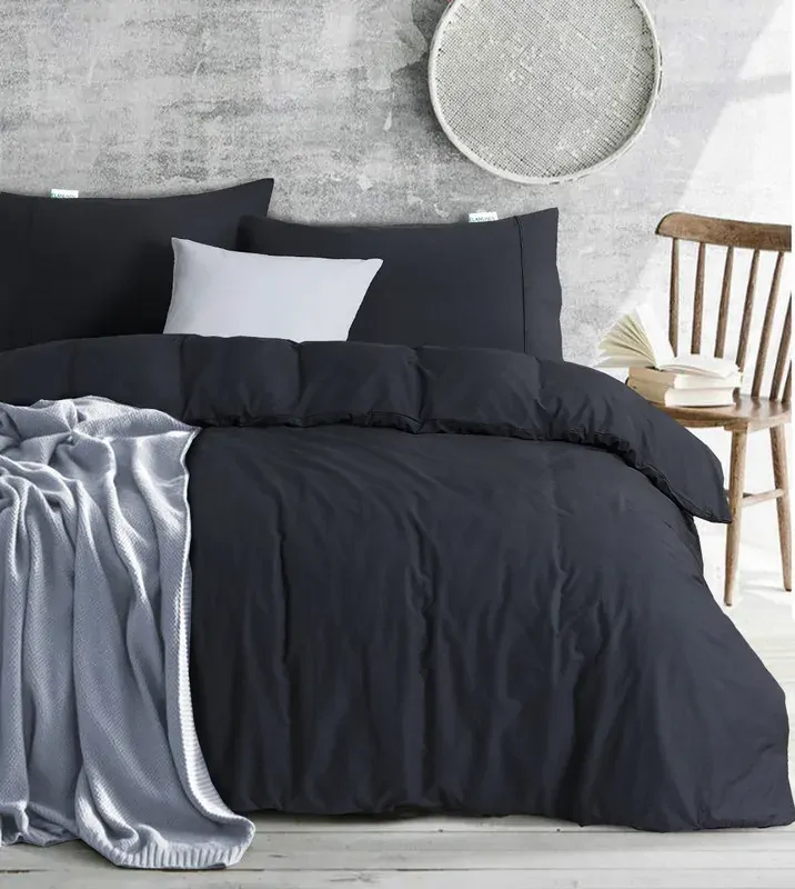 Elan Linen 100% Egyptian Cotton Vintage Washed 500TC Charcoal King Single Quilt Cover Set Elan Linen 100% Egyptian Cotton Vintage Washed 500TC Charcoal King Single Quilt Cover Set