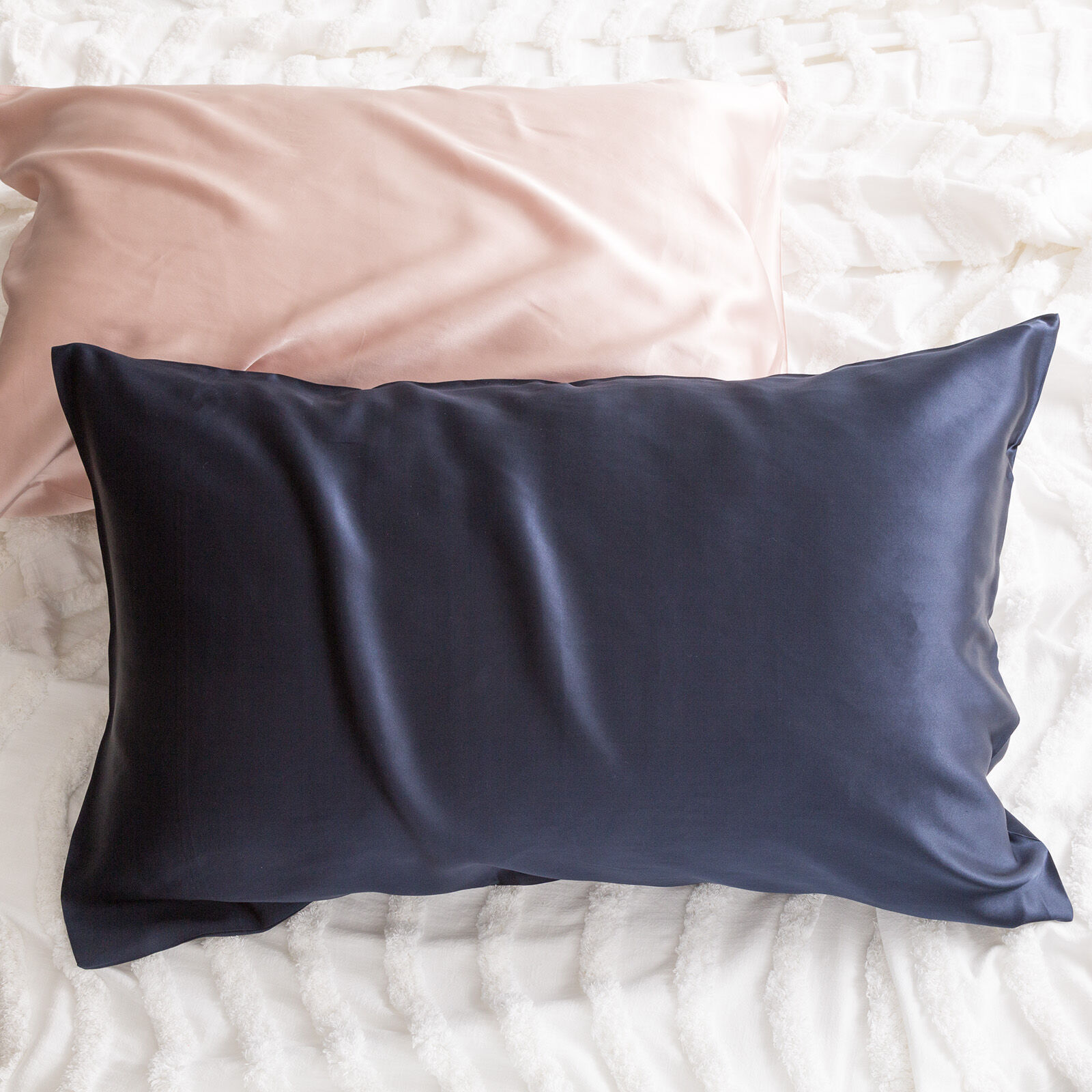 100% Mulberry Silk Navy Standard Pillowcase by Renee Taylor 100% Mulberry Silk Navy Standard Pillowcase by Renee Taylor