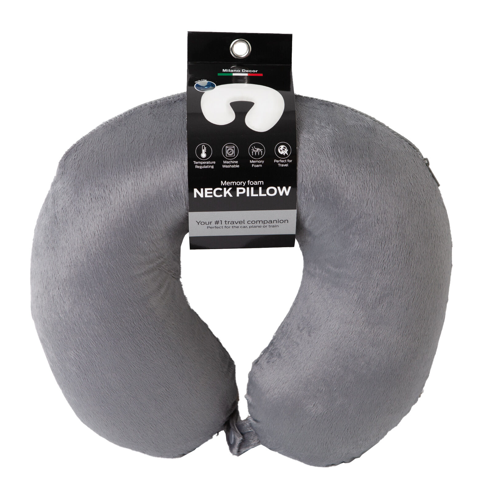 Milano Decor Memory Foam Travel Neck Pillow With Clip Cushion Support Soft Grey Milano Decor Memory Foam Travel Neck Pillow With Clip Cushion Support Soft Grey